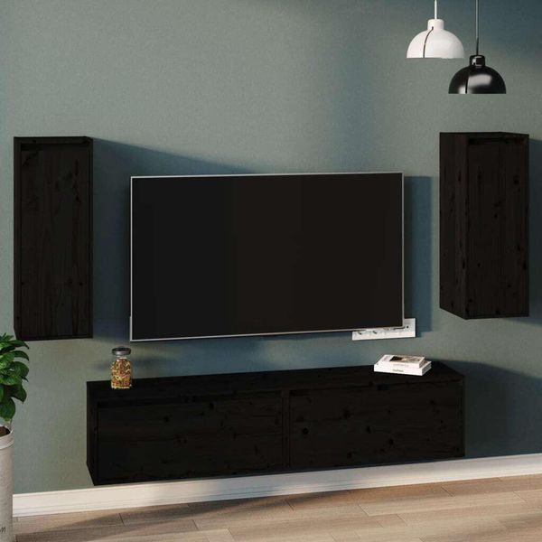 Maison Exclusive - Armadi A Muro 2 Pezzi Nero 30X30X80 Cm Legno Massello Di Pino-image