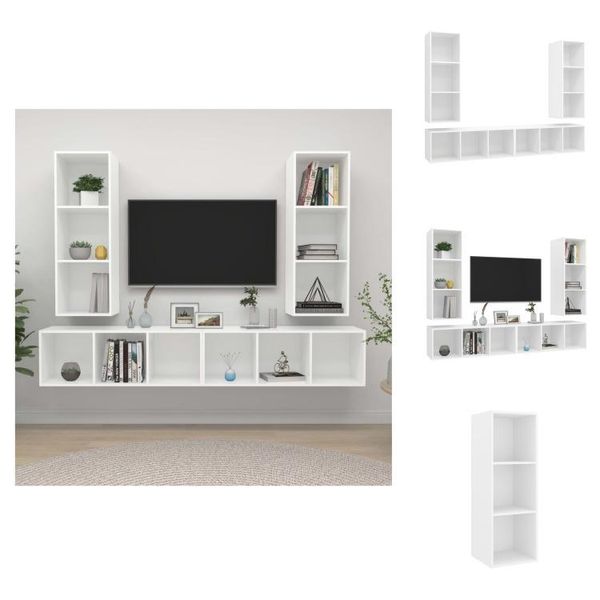 Vidaxl Mobili Tv A Parete 4 Pz. Materiale Bianco A Base Di Legno - Mobili Tv-image