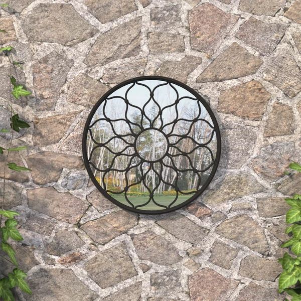 The Living Store Specchio Da Giardino Nero 60X3 Cm In Ferro Rotondo-image