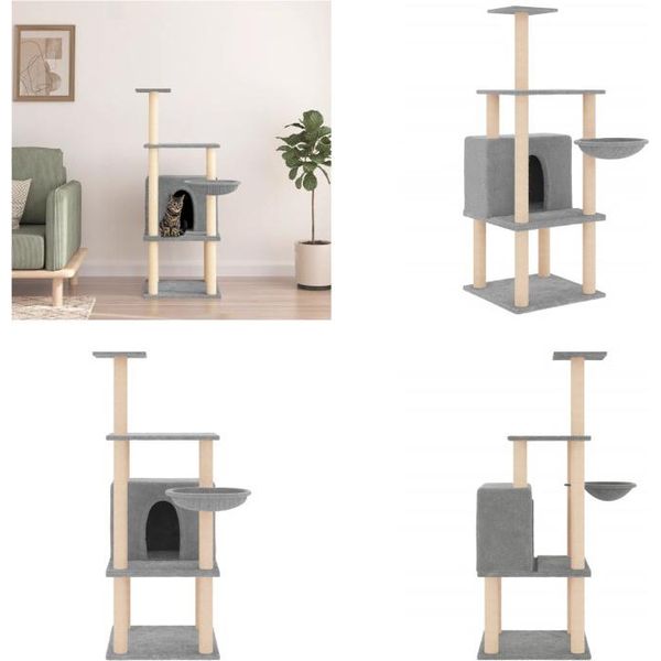 Vidaxl Graffiatoio Con Tiragraffi In Sisal Grigio Chiaro 132 Cm - Graffiatoio - Alberi Da Graffio - Torre Per Gatti - Mobili Per Gatti-image