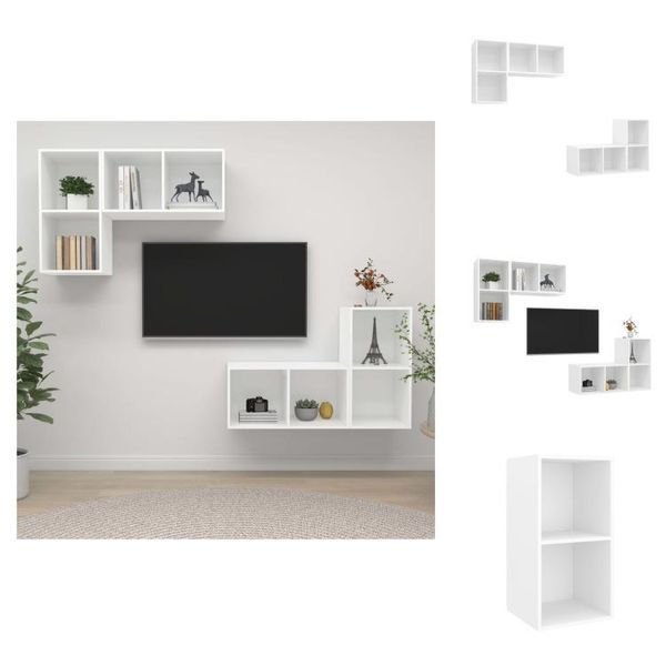 Vidaxl Mobili Tv A Parete 4 Pz. Materiale Bianco A Base Di Legno - Mobili Tv-image