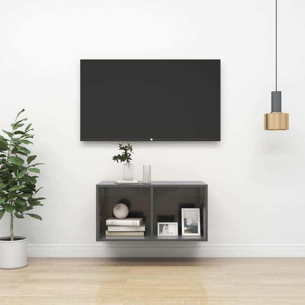 The Living Store Parete Tv Grigio Lucido 37X37X72 Cm Materiale Legno-image