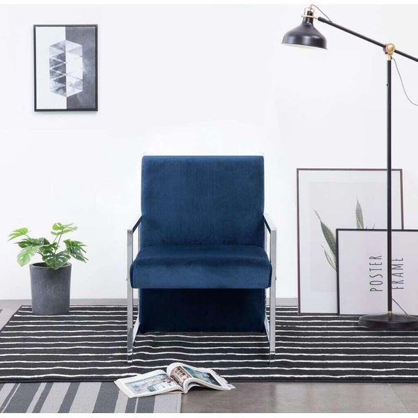 The Living Store Poltrona Con Piedi Cromati In Velluto Blu-image