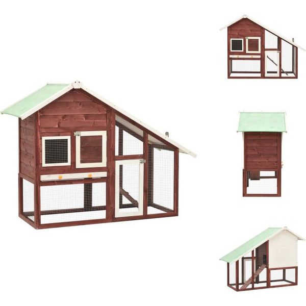 Vidaxl Conigliera Moka E Bianca 140X63X120 Cm In Legno Massiccio Di Abete - Habitat & Recinti Per Piccoli Animali-image