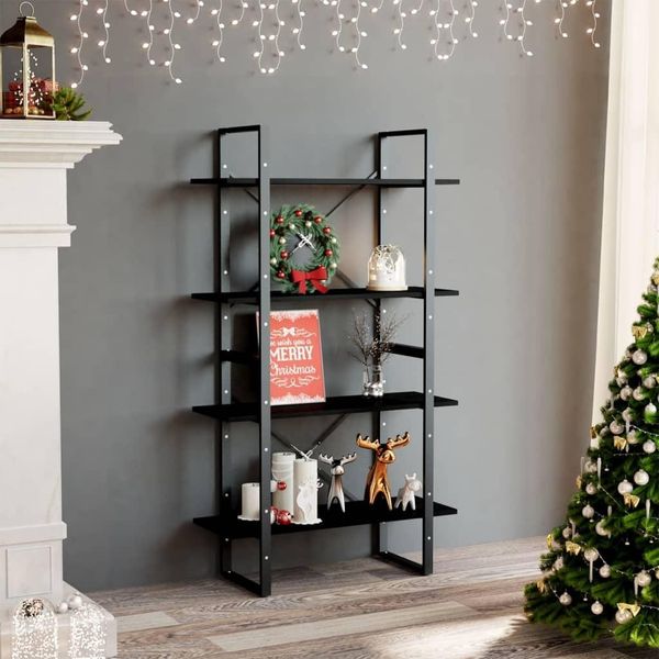 The Living Store Libreria 4 Scomparti Nera 80X30X140 Cm In Legno Di Pino Massiccio-image