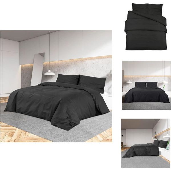 Vidaxl Set Di Biancheria Da Letto Nera 200X200 Cm In Cotone - Copripiumino-image