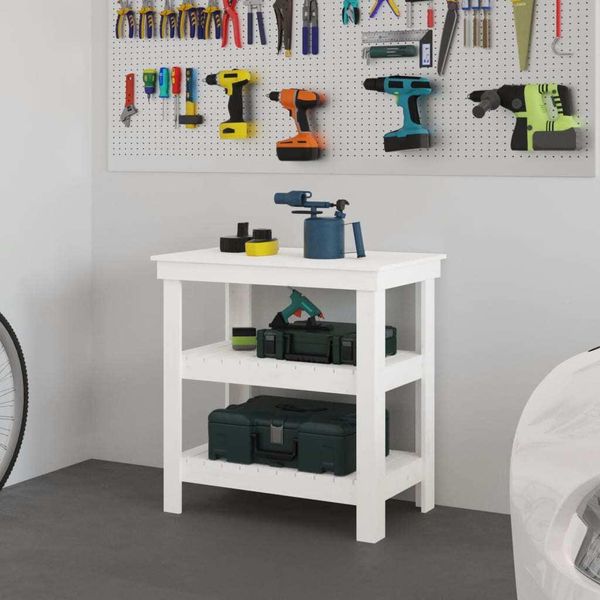The Living Store Banco Da Lavoro Bianco 78,5X50X80 Cm In Legno Di Pino Massiccio-image