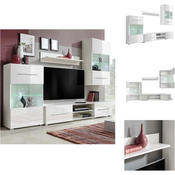 Vidaxl Mobile Tv A Parete A Cinque Pezzi Con Illuminazione A Led Bianco - Mobili Tv-image