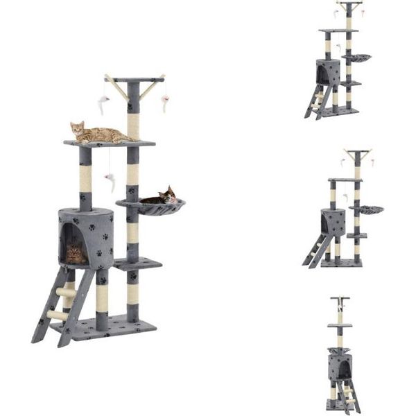 Vidaxl Tiragraffi Per Gatti In Sisal 138 Cm Grigio Con Impronta Di Zampa - Tiragraffi-image