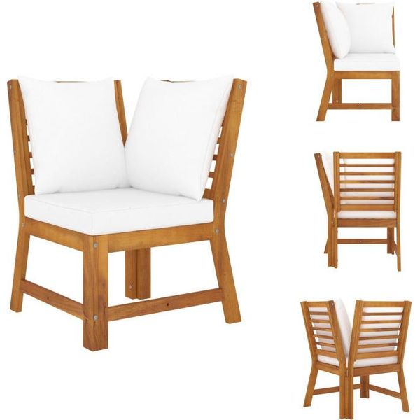 Vidaxl Divano Angolare Modulare Con Cuscini Bianchi Crema In Legno Massiccio Di Acacia - Elementi Per Divani Da Giardino-image