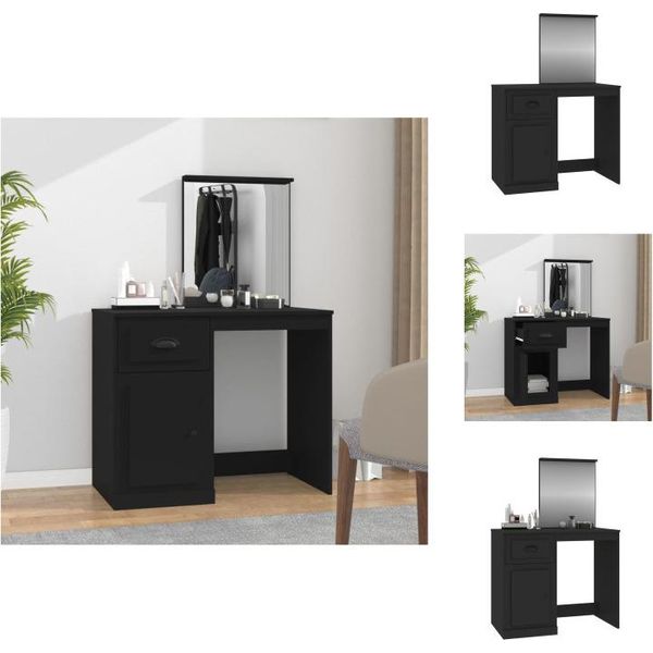Vidaxl Tavolino Da Toilette Con Specchio Nero 90X50X132,5 Cm In Legno - Tavolini Da Toilette-image
