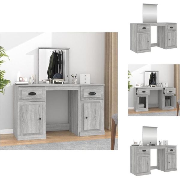 Vidaxl Tavolino Da Toilette Con Specchio Grigio Sonoma 130X50X132,5 Cm - Tavolini Da Toilette-image