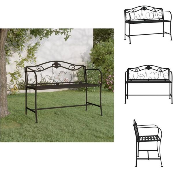 Vidaxl Panchina Da Giardino A 2 Posti 104 Cm In Acciaio Nero - Panchine Da Giardino-image