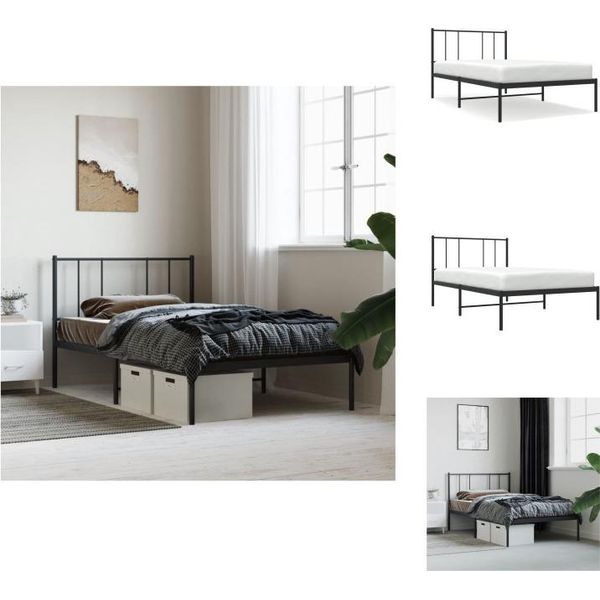 Vidaxl Struttura Letto Con Testiera In Metallo Nero 75X190 Cm - Letti E Strutture Letto-image