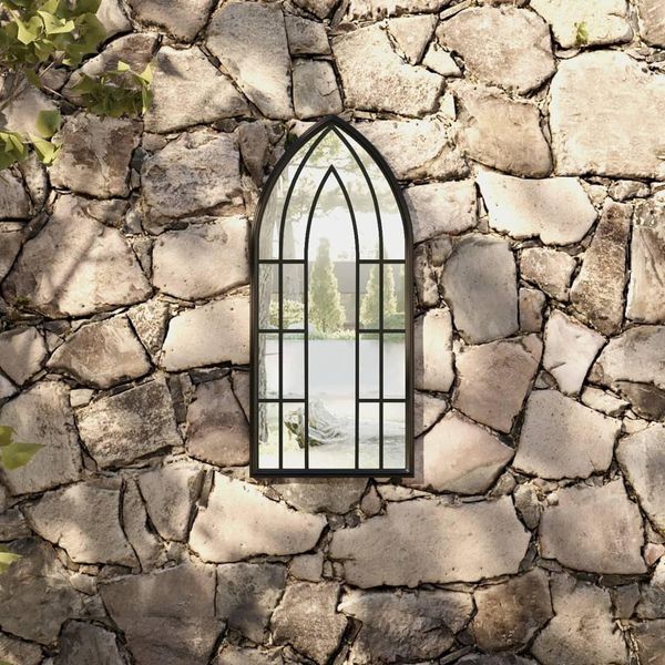 The Living Store Specchio Da Giardino Nero 70X30 Cm In Ferro-image