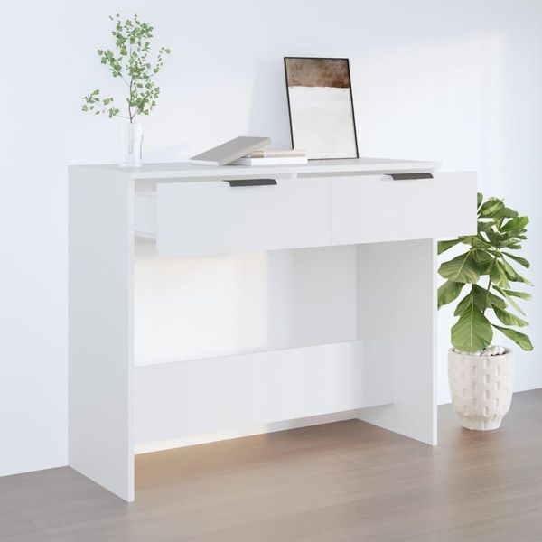 The Living Store Tavolo Consolle Bianco 90X36X75 Cm In Materiale Ligneo-image