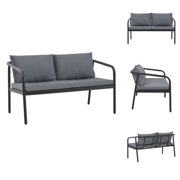 Vidaxl Panca Da Giardino A 2 Posti Con Cuscini Grigio Alluminio - Divani Da Giardino-image