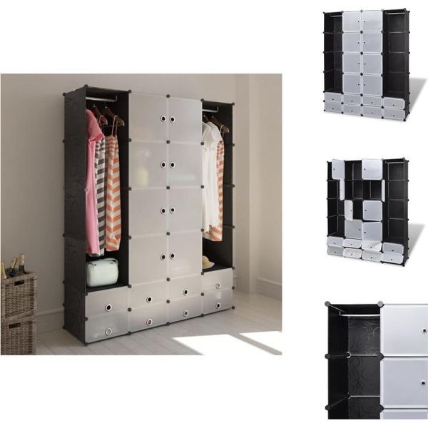 Vidaxl Armadio Modulare A 18 Scomparti Nero/Bianco 37X146X180,5 Cm - Armadi-image