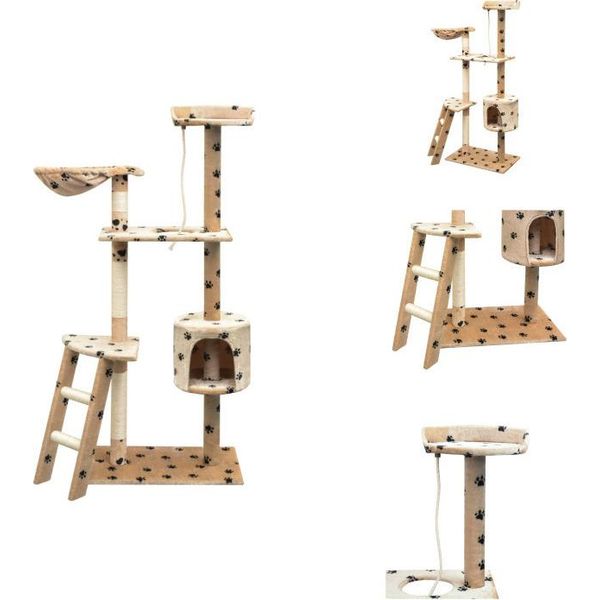 Vidaxl Tiragraffi Per Gatti In Sisal 150 Cm Beige Con Impronta Di Zampa - Tiragraffi-image