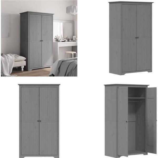 Vidaxl Armadio Bodo Grigio 101X52X176,5 Cm In Legno Di Pino Massiccio - Armadio - Armadi - Guardaroba - Armadio Portaoggetti-image