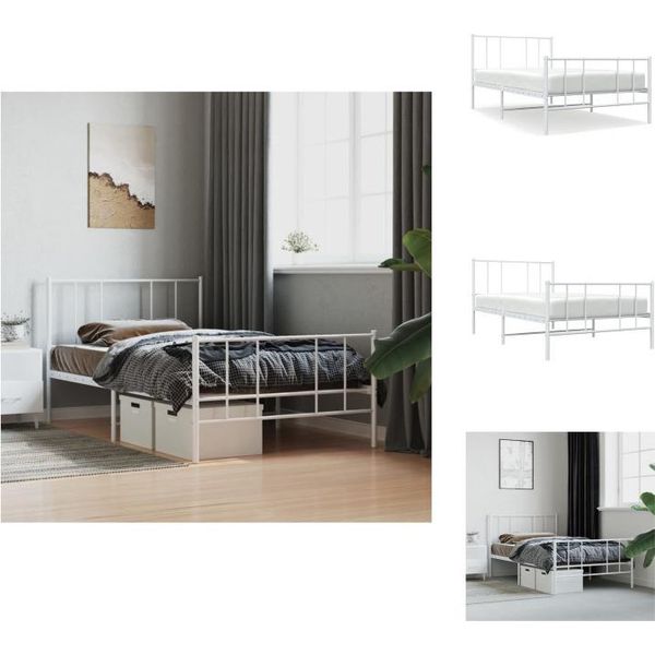 Vidaxl Struttura Letto Con Testiera E Pediera In Metallo Bianco 100X190 Cm - Letti E Strutture Letto-image