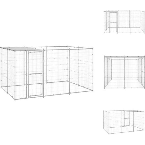 Vidaxl Cuccia Per Cani Da Esterno Con Tetto In Acciaio Zincato 7,26 M² - Cucce Per Cani E Recinti-image