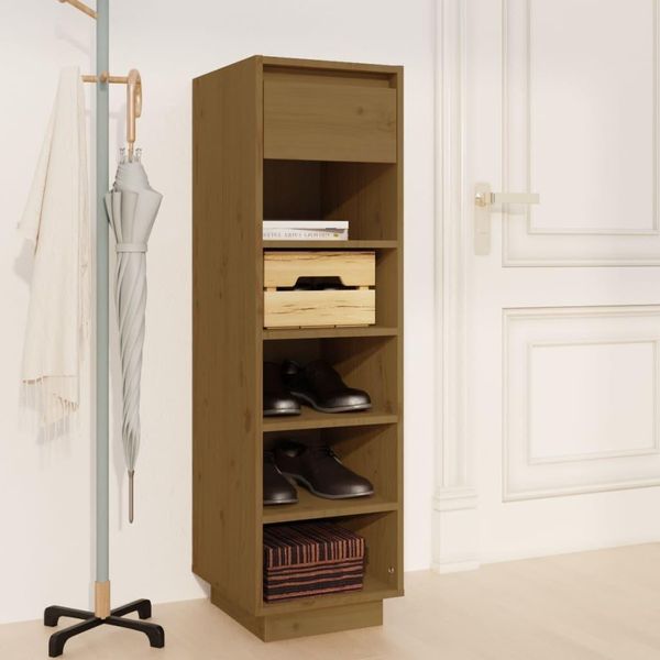 Vidaxl Scarpiera Marrone Miele 30X34X105 Cm In Legno Di Pino Massiccio - Scarpiera - Ripiani Per Scarpe - Armadietto Per Scarpe - Organizzatore Per Scarpe-image