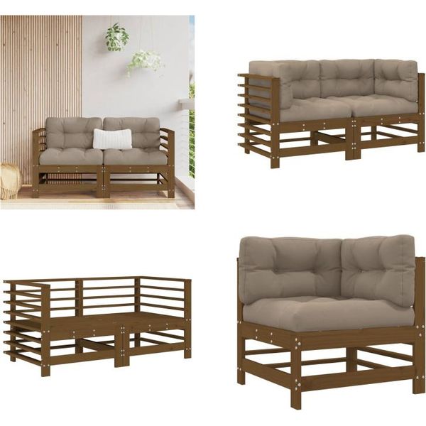 Vidaxl Divani Ad Angolo Con Cuscini 2 Pz. Pino Massiccio Marrone Miele - Divano Ad Angolo - Divani Ad Angolo - Divano Da Giardino - Divano Da Esterno - Divano Da Esterno-image