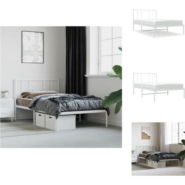 Vidaxl Struttura Letto Con Testiera In Metallo Bianco 75X190 Cm - Letti E Strutture Letto-image