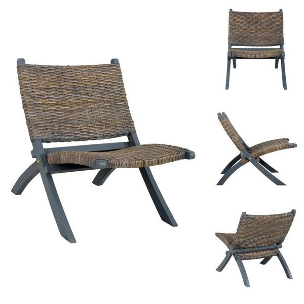 Vidaxl Sedia Relax Grigio Naturale In Rattan Kubu E Legno Massiccio Di Mogano - Poltrona-image