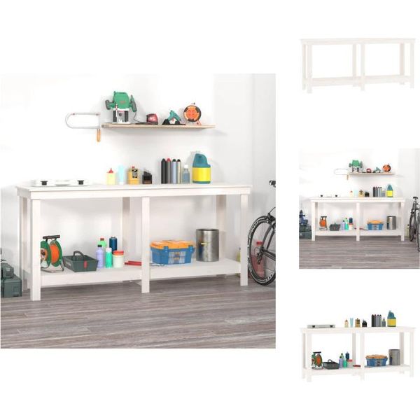 Vidaxl Banco Da Lavoro Bianco 180X50X80 Cm In Legno Di Pino Massiccio - Banchi Da Lavoro-image