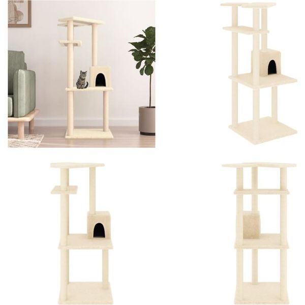 Vidaxl Graffiatoio Con Tiragraffi In Sisal Crema 123 Cm - Graffiatoio - Alberi Da Graffio - Torre Per Gatti - Mobili Per Gatti-image