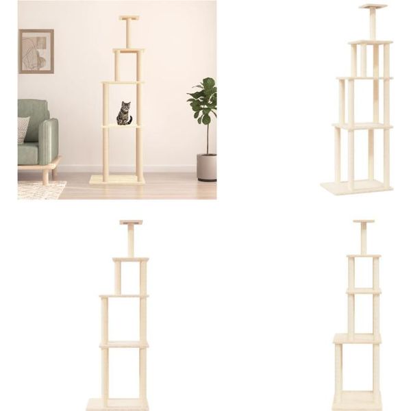 Vidaxl Graffiatoio Con Tiragraffi In Sisal Crema 183 Cm - Graffiatoio - Alberi Da Graffio - Torre Per Gatti - Mobili Per Gatti-image