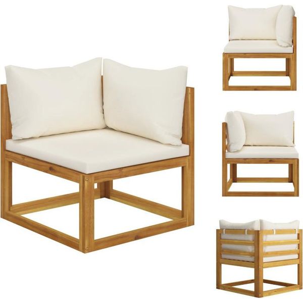Vidaxl Divano Angolare Modulare Con Cuscini Bianchi Crema In Legno Massiccio Di Acacia - Elementi Per Divani Da Giardino-image