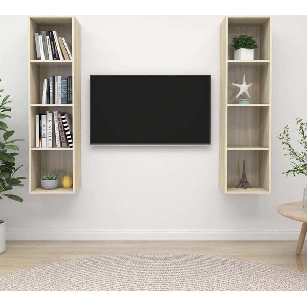 The Living Store Pareti Tv 2 Pezzi In Legno Rovere Sonoma-image