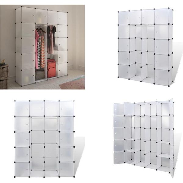 Vidaxl Armadio Componibile Con 14 Scomparti Bianco 37X146X180,5 Cm - Armadio Componibile - Armadi Componibili - Porta Abiti - Portascarpe-image