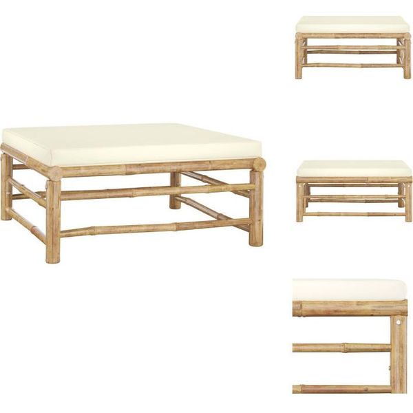 Vidaxl Poggiapiedi Da Giardino Con Cuscino In Bambù Bianco Crema - Elementi Per Divani Da Giardino-image