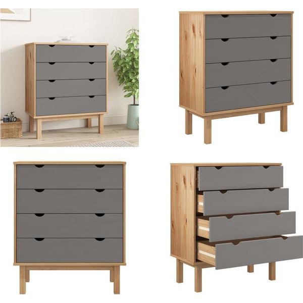 Vidaxl Cassettiera Otta Brown&Grey 76,5X39,5X90 Cm In Legno Massiccio - Cassettiera - Cassettiere - Cassettiera - Cassettiera - Cassettone-image