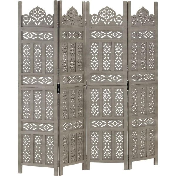 Vidaxl 4 Pezzi Divisorio Camera Intagliato A Mano Grigio 160×165 Cm Legno Di Mango - Divisorio Camera - Divisorio Camera Intagliato A Mano - Divisori Camera - Divisori Camera-image