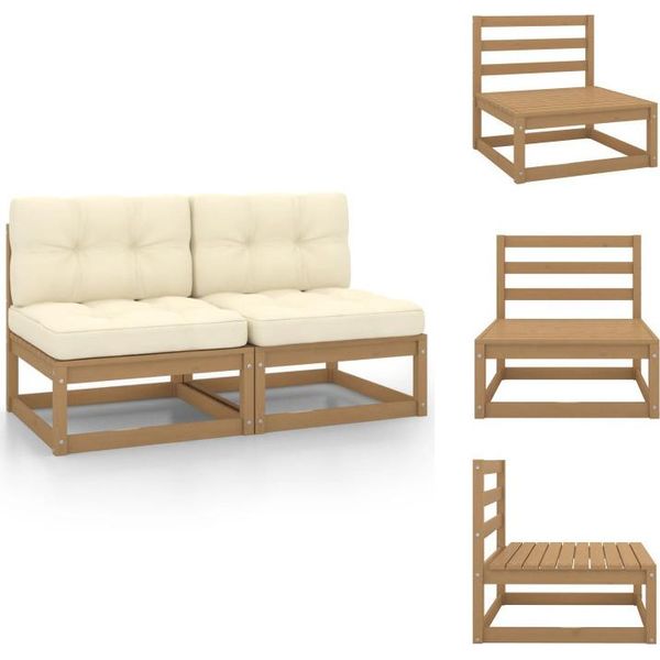 Vidaxl Divani Da Giardino Con Cuscini Crema 2 Pz. Legno Di Pino Massiccio - Elementi Per Divani Da Giardino-image
