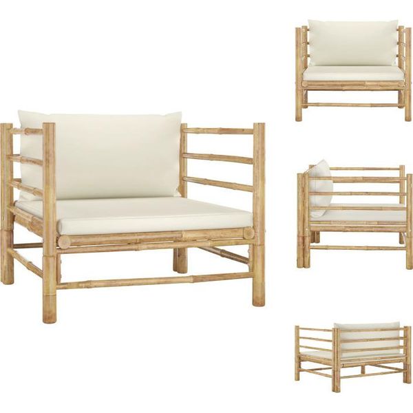 Vidaxl Divano Da Giardino Con Cuscini Crema Bianco Bambù - Elementi Per Divani Da Giardino-image