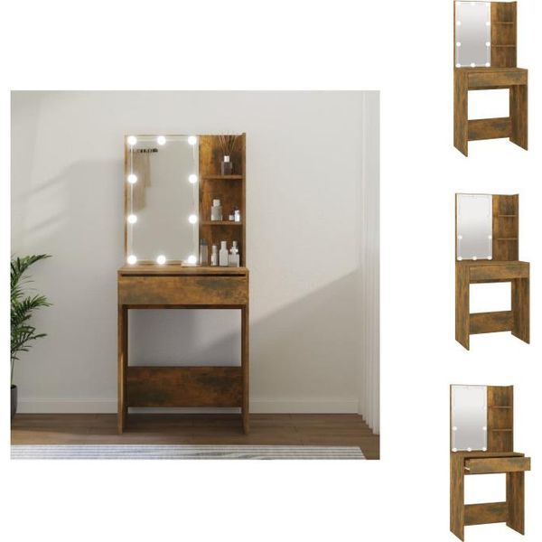 Vidaxl Tavolino Da Toilette Con Led In Rovere Fumé 60X40X140 Cm - Tavolini Da Toilette-image