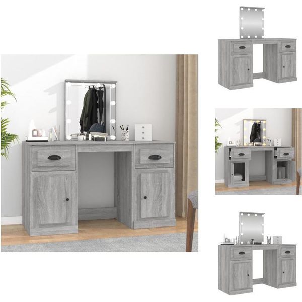 Vidaxl Tavolino Da Toilette Con Luci Led Grigio Sonoma 130X50X132,5 Cm - Tavolini Da Toilette-image