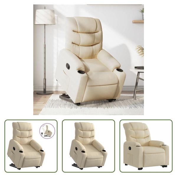 The Living Store Poltrona Relax Con Ausilio Per L'alzata In Tessuto Crema-image