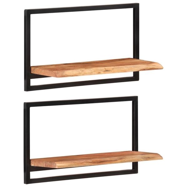 The Living Store Mensole Da Parete 2 Pezzi 60X25X35 Cm In Legno Massiccio Di Acacia E Acciaio-image