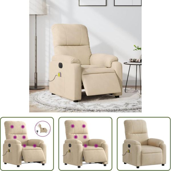 The Living Store Poltrona Massaggiante Elettrica In Tessuto Microfibra Crema-image