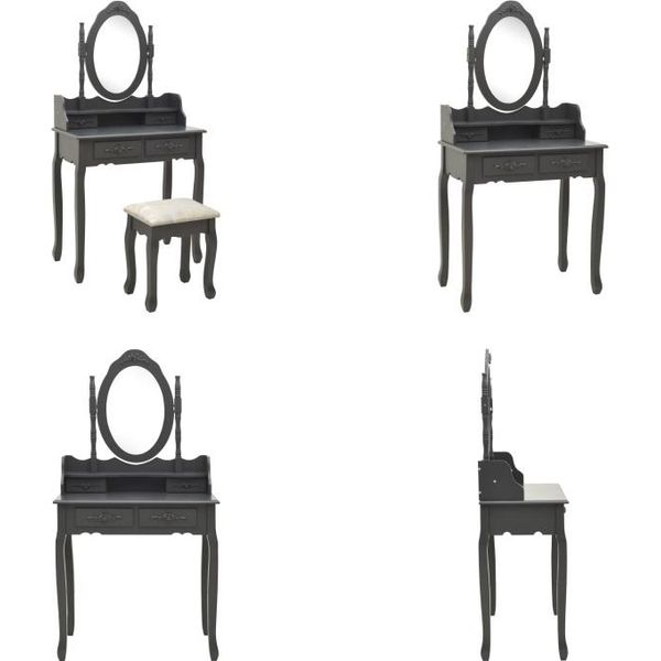Vidaxl Set Tavolo Da Toilette Con Sgabello Grigio 75X69X140 Cm In Legno Di Paulownia - Tavolo Da Toilette - Tavoli Da Toilette - Set Tavolo Da Toilette - Set Tavolo Da Toilette-image