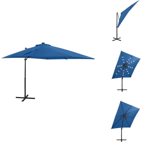 Vidaxl Ombrellone A Semaforo Con Asta E Illuminazione A Led Azzurro 250 Cm - Ombrelloni E Tende Da Sole-image