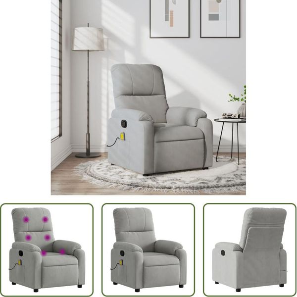 The Living Store Poltrona Massaggiante In Tessuto Microfibra Grigio Chiaro-image