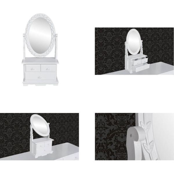 Vidaxl Tavolino Da Toilette Con Specchio Ovale Girevole Mdf - Tavolino Da Toilette - Tavolini Da Toilette - Tavolino Da Toilette - Poudreuse-image